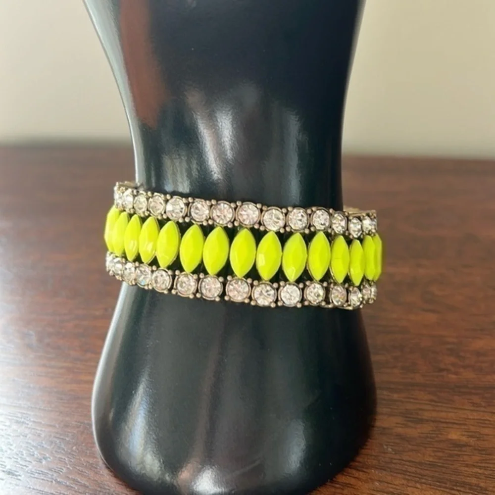 JCREW NWT rhinestone brass neon yellow stretch bracelet prom - Picture 1 of 14